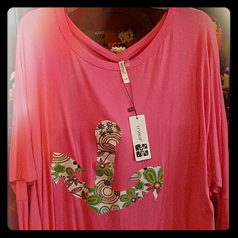 Pink tunic with floral anchor large nwt